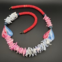 Vintage Shell Necklace Chunky Pink Blue Dyed Shell Beads Bold Beach Statement