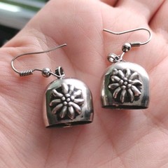 Vintage Silver Toned Bell Flower Charm Hook Earrings