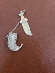 Vintage Arabic Dagger Pin Sword Brooch Unk Silver Tone
