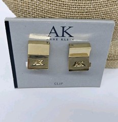 Anne Klein AK Clip On Earrings Gold tone .75 in Logo Chunky