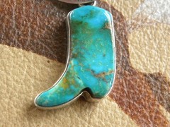 STERLING & TURQUOISE DANGLING COWBOY BOOT EARRINGS 2-1/4″
