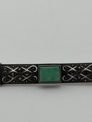 Vintage Art Deco 935 Sterling Silver Marcasite Enamel Amazonite Brooch