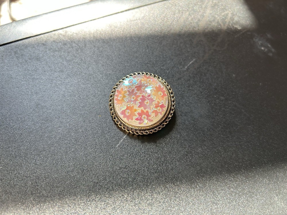 West Germany Brooch Pin Iridescent Floral Design