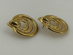 Vintage Gold Tone Post Earrings 1″ Concentric Ring Teardrop Textured