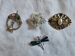 Lot of 4 Misc. Brooches, Dragonfly, Flower and etc. #AA