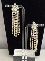 Vintage Sparkling Rhinestone Waterfall Earrings Silver Tone Glamorous Party (02)