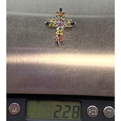 Sapphire Cross Pendant Prong Set Sterling Silver Multi Color pear cut 2.28g