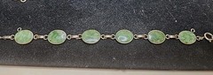 Vintage Green Jade Bracelet 12k Gold Filled GF Oval Link Chain 8″