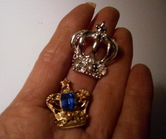 Vtg Crown Scatter Pins Clear Crystals & Blue Pink Rhinestones Lot of 2 Different