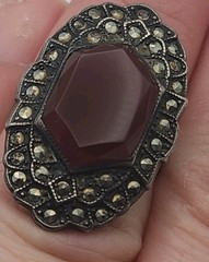 Antique Art Deco Gothic Carnelian Markasite Sterling Silver Vintage Ring Size 6