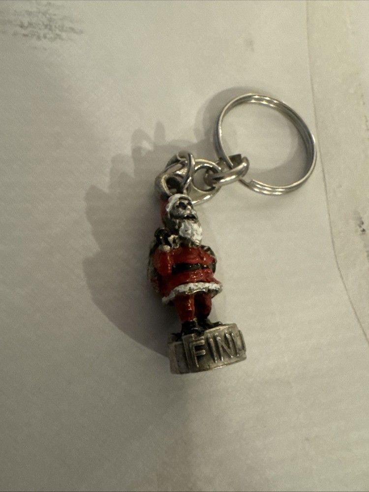 Vintage 3D Holiday Christmas Santa Claus Enamel Pendant Bracelet Charm Keychain
