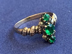 Antique Gold Filled Ring 2.09g Jewelry Size 6.75 Band Green & White Stones *READ