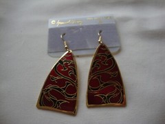 VINTAGE 1970 SAMUEL HUANG DESIGNER CLOISONNE RETRO ABSTRACT BLACK & RED EARRINGS