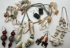 Vintage Nature Jewelry Lot of 8 Beaded Necklace, Shell Earrings Beach