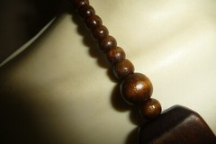 LARGE DARK BROWN SQUARE WOOD BEADS STRUNG ON CORD BOHO NECKLACE #195B