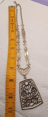 Vintage Unsigned Coro Necklace Silver Tone Open Scroll Work Pendant Necklace