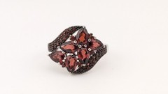 Vintage Sterling Silver Ring Garnet Cluster Pear Pavé Floral BBJ 925 Size 8