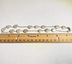 Vintage 925 Sterling Silver Cream Iridescent Coin Pearl Station Chain Necklace