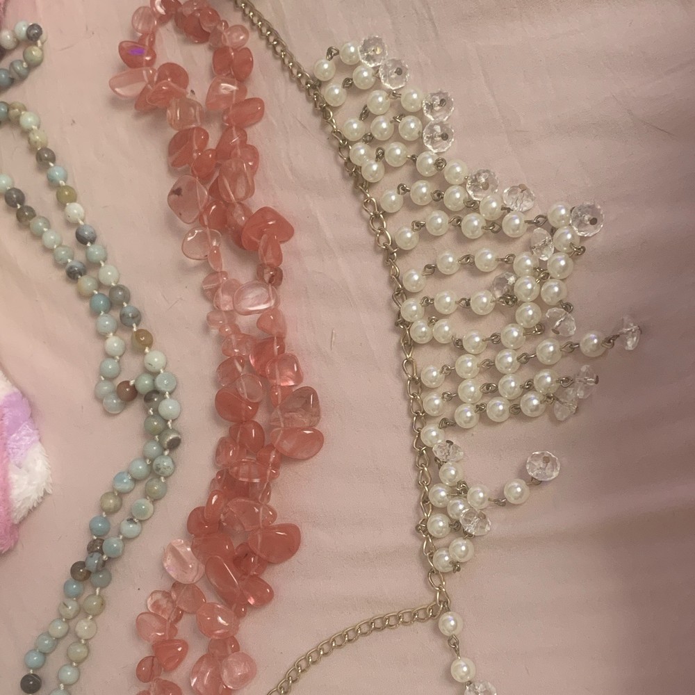 3pc Women’s Multicolor Beaded Necklace Mixed Lot Bib, Glass/Plastic/Metal