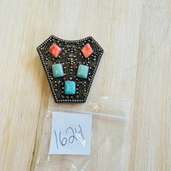 Antique Turquoise Coral Dress Clip Pin VTG Floral Chinese Export China 800 Rare