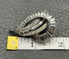 Vintage High End Celestial Crescent Silver Tone Baguette Rhinestone Brooch Pin