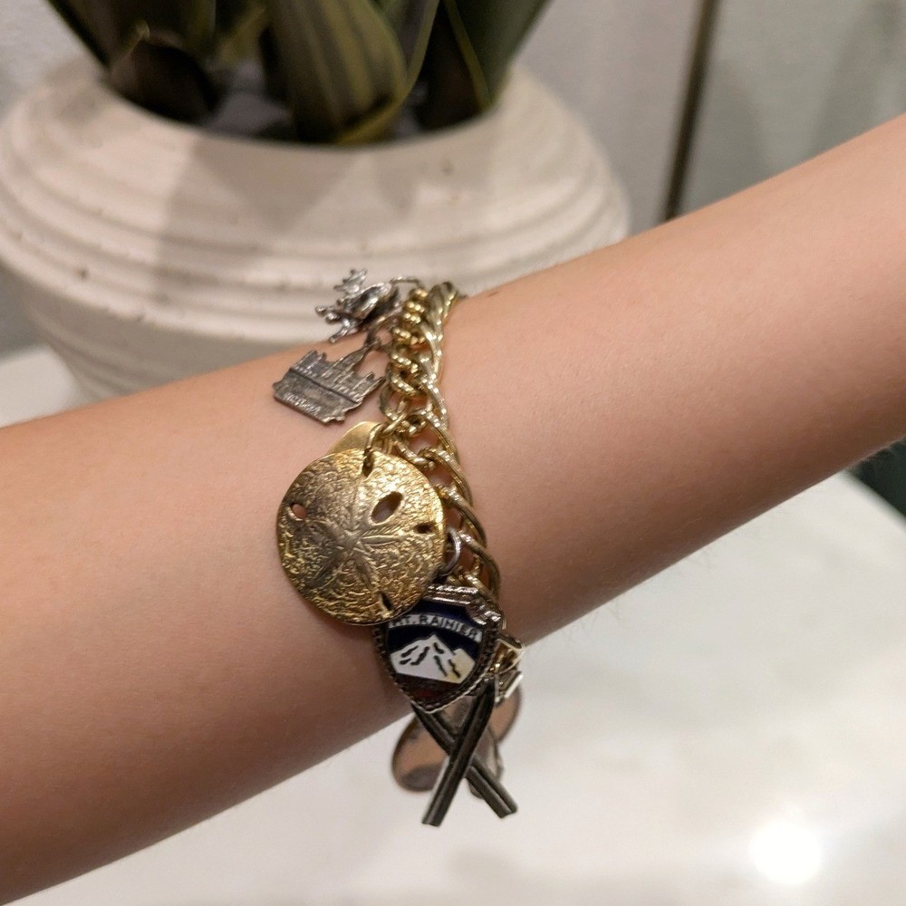 Vintage PNW Travel Charm Bracelet Space Needle Bell Trading Sterling Buffalo