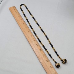 Vintage Yellow Black Beaded Lariat Necklace Handmade 28″