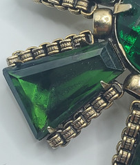 Vintage CZECH Glass Deep Green Brilliant & Tapered Baguette Rhinestone Brooch