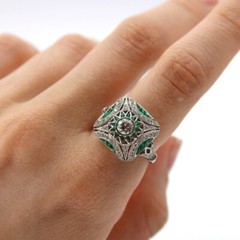 Edwardian Art Moissanite & Fancy Cut Green Vintage Inspire Anniversary Gift Ring