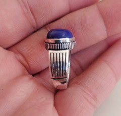Ancient Vintage Victorian Sterling Silver Ring Natural Blue Lapis lazuli Size 9