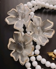 Glorious! Multi Strand MILK GLASS 30″ Necklace w/Frosted Acrylic Flower Accents!