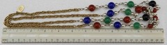 Vintage GEOFFREY BEENE Kramer Long Gold Tone Chain w Red Blue Green Pearl Beads