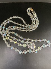 Aurora Borealis Crystal Necklace 2 Strand 25″ 31″ Vintage Chain Strung GF Clasp