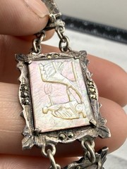 Vintage 800 Silver Carved Mother Of Pearl Bracelet Storyteller Roman Gods READ