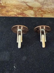 Vintage Randy Secatero Round Brass Bronze Silver Bullet Back Cufflinks Signed