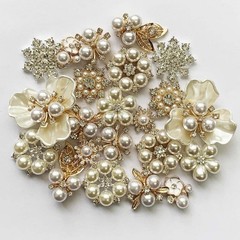 22 Pieces Pearl Rhinestone Buttons Rhinestone Faux Pearl Embellishments Pearl Br