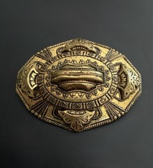 Victorian Revival Gold Tone Sash Pin Brooch Ornate Oval Statement 2.5in Vintage!