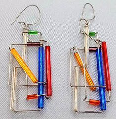Vintage Barbie Levy Barb Wire Earrings Sterling Silver Glass Dangling Art