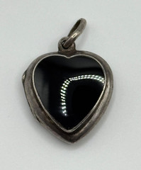 Vintage Sterling Silver Black Onyx Heart Locket Pendant