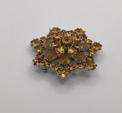Vintage Silver Tone Topaz Pear & Square W/AB Oval Rhinestone Layered Star Brooch