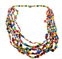 Vintage Glass Bead Multi- Color 6 Strands Necklace 1×26 in