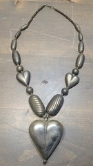 Vintage Puffed Heart Large Metal Necklace Unique