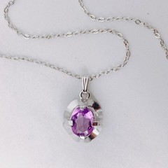 VTG Signed HMS Sterling Silver Necklace and Amethyst Pendant in Box 1970s 1980s