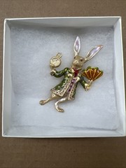 Kirks Folly Alice In Wonderland Folly White Rabbit Pin Brooch 3″ Enamel Crystal