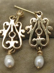 Vintage Estate 14K Gold, Diamond & Tear Drop Pearl Earrings