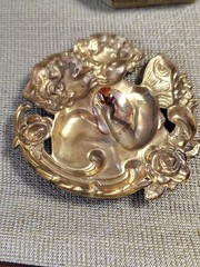 Vintage 20 Brooch Pendant Ring Metal Gold Silver Tone Rhinestone