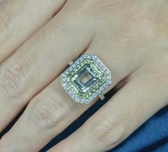Art Deco Style Lab Created Diamond Green Amethyst Peridot 14K White Gold FN Ring