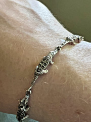 Vintage Sterling Silver Marcasite Articulated Alligator Link Bracelet