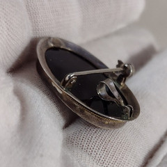 Cameo Sterling Silver 925 Italy Azure Agate Pendant Brooch 1121 NA Rare Hair