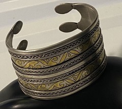 Turkmen Tekke Silver Gilt Wide Cuff Ethnic Tribal Ornate Adjustable Bracelet